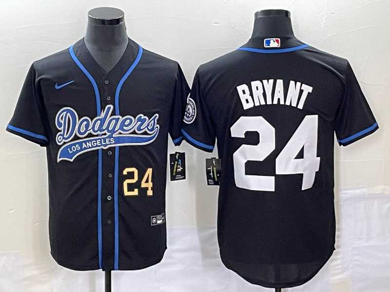 Mens Los Angeles Dodgers #24 Kobe Bryant Number Black With Patch Cool Base Stitched Baseball Jersey